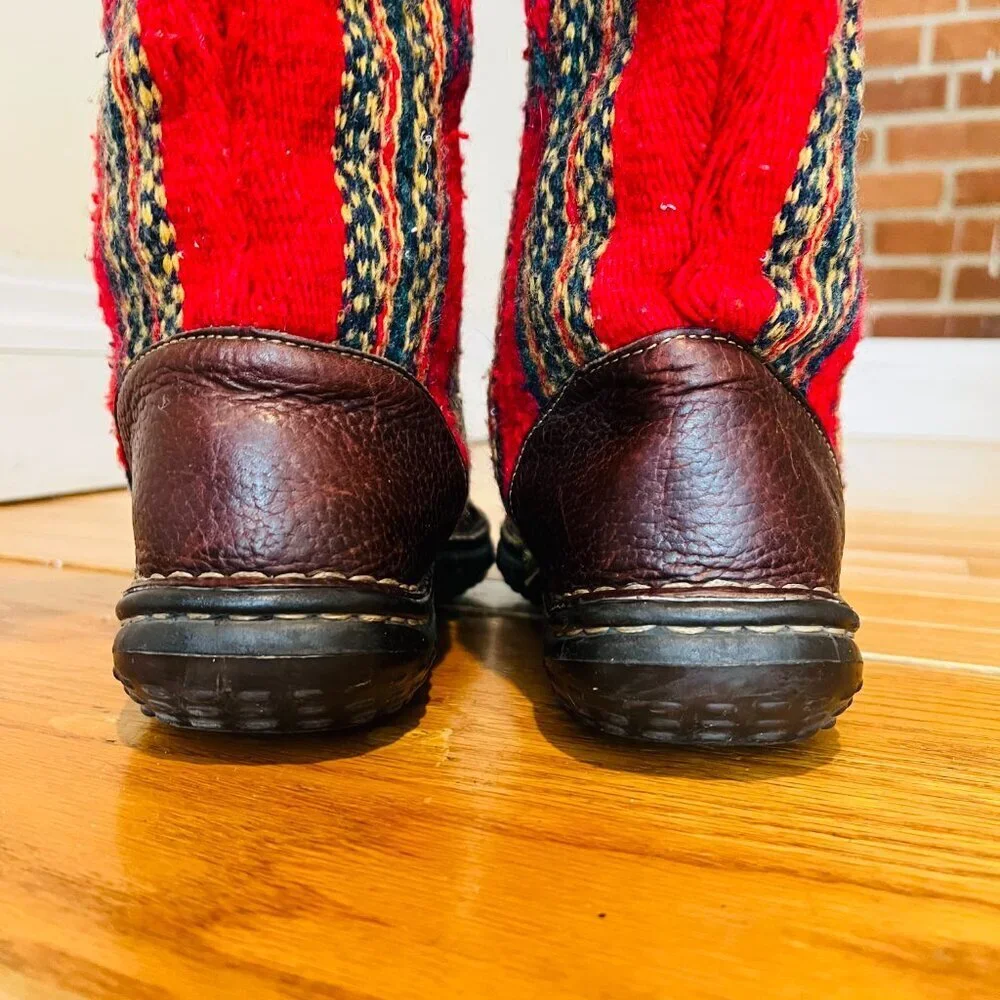 Born Tizoc Indian Blanket Wool Brown Leather Size 9.5 Mid Calf Fashion Boots